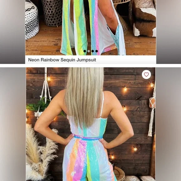Southern fried chics Neon Rainbow Sequin Jumpsuit - Picture 3 of 5